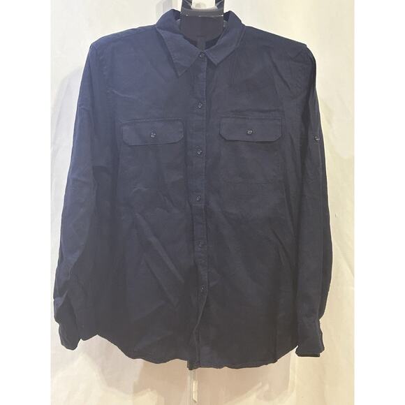 American Living Navy Blue Button-Up Shirt Women's size XL 100% Linen - Picture 1 of 3